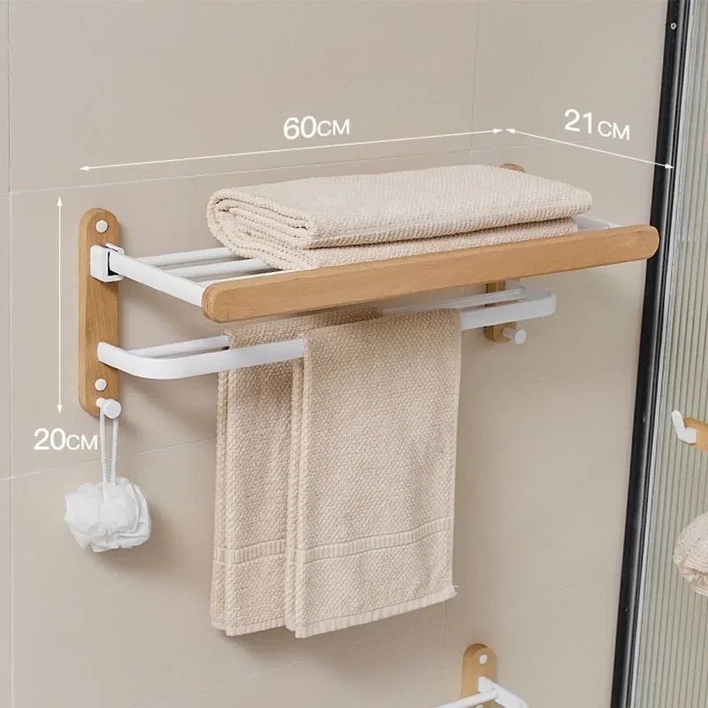 Walnut Towel Rack Bathroom Shelf Toilet Bathroom Wall Mounted Washroom Storage Bath Towel Holder