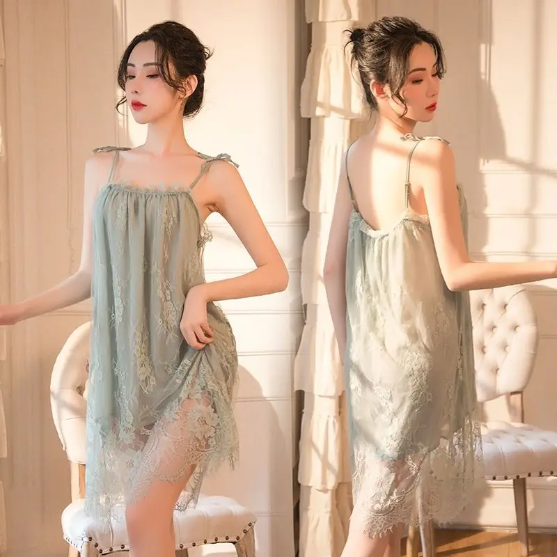 

Sexy Pajamas for Women Summer Lace Suspender Nightgown Sleepwear Women's Silk Clothes Woman Korean Pajama New in Dresses Nighty