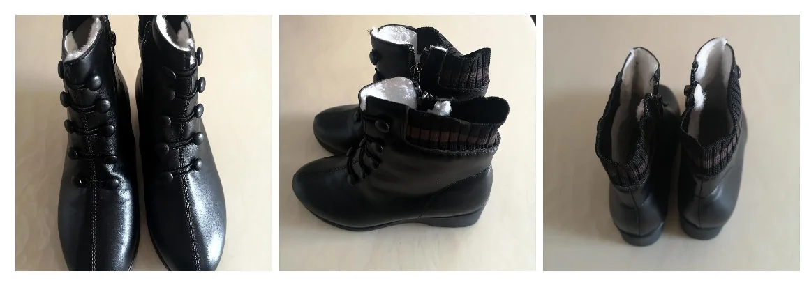 Knöpfe rote Keil Socken Stiefel für Frauen Winter Fell gefüttert Kunstleder Schuhe weibliche Stiefeletten Damen Stiefeletten Frau Plattform Stiefel – Detail 7