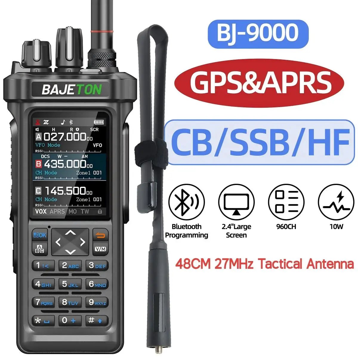 BAJETON BJ-9000 GPS APRSトランシーバー 10W CB 27Mhz CB/SSB/HF受信