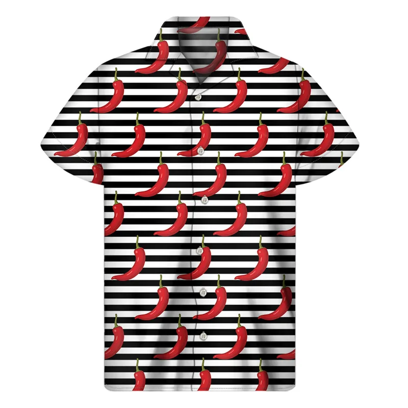 Casual Short Sleeved Shirt Hawaiian Shirt Short Sleeved Shirt Button Down Shirt Colorful Chili Pattern Shirt For Men 3D Print Pepper Hawaiian Shirts Summer Button Short Sleeve Tops Street Lapel Aloha Blouse