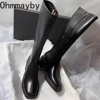 Vintage Thick Heel Women Knee High Boots Fashion Side Zippers Shoes Autumn Winter Ladies Concise Long Botas De Mujer 5