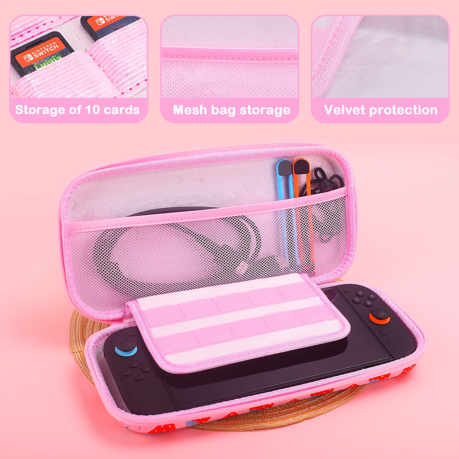 Strawberry Nintendo Switch Accessories Pink Travel Carrying Case