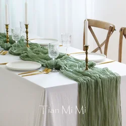Elegant Dark Mustard Semi - Sheer Gauze Table Runner - Length 4 Meters (Sage Green)