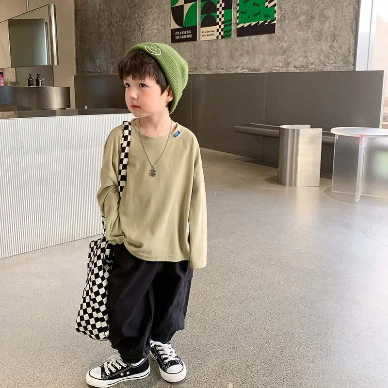 Spring Kids Pants Korean style handsome patchwork cargo pants Boys cotton loose trousers