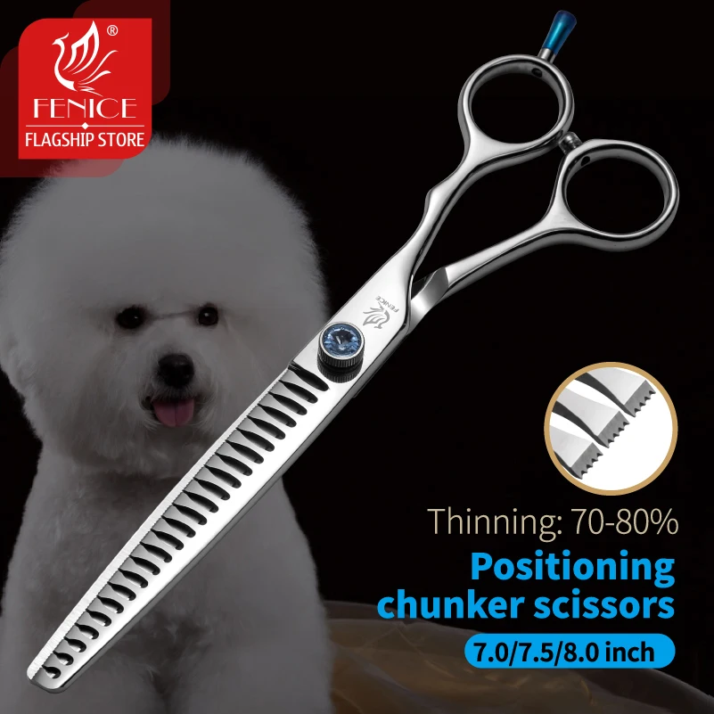 Fenice 7.0/7.5/8.0 inch Professional Dogs Positionable Chunker Grooming Scissors Thinning Shears for Dogs/Cats Thinning Rate 80% dog grooming scissors