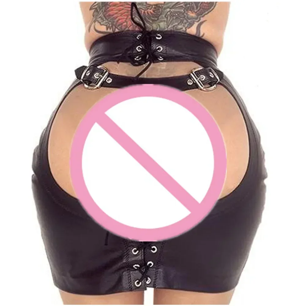 Vrouwen Sexy Lace Up Pvc Latex Bondage Spanking Rok G-string Fetish Bodycon Pakket Hip Rok Micro Mini Rokken S-XXL