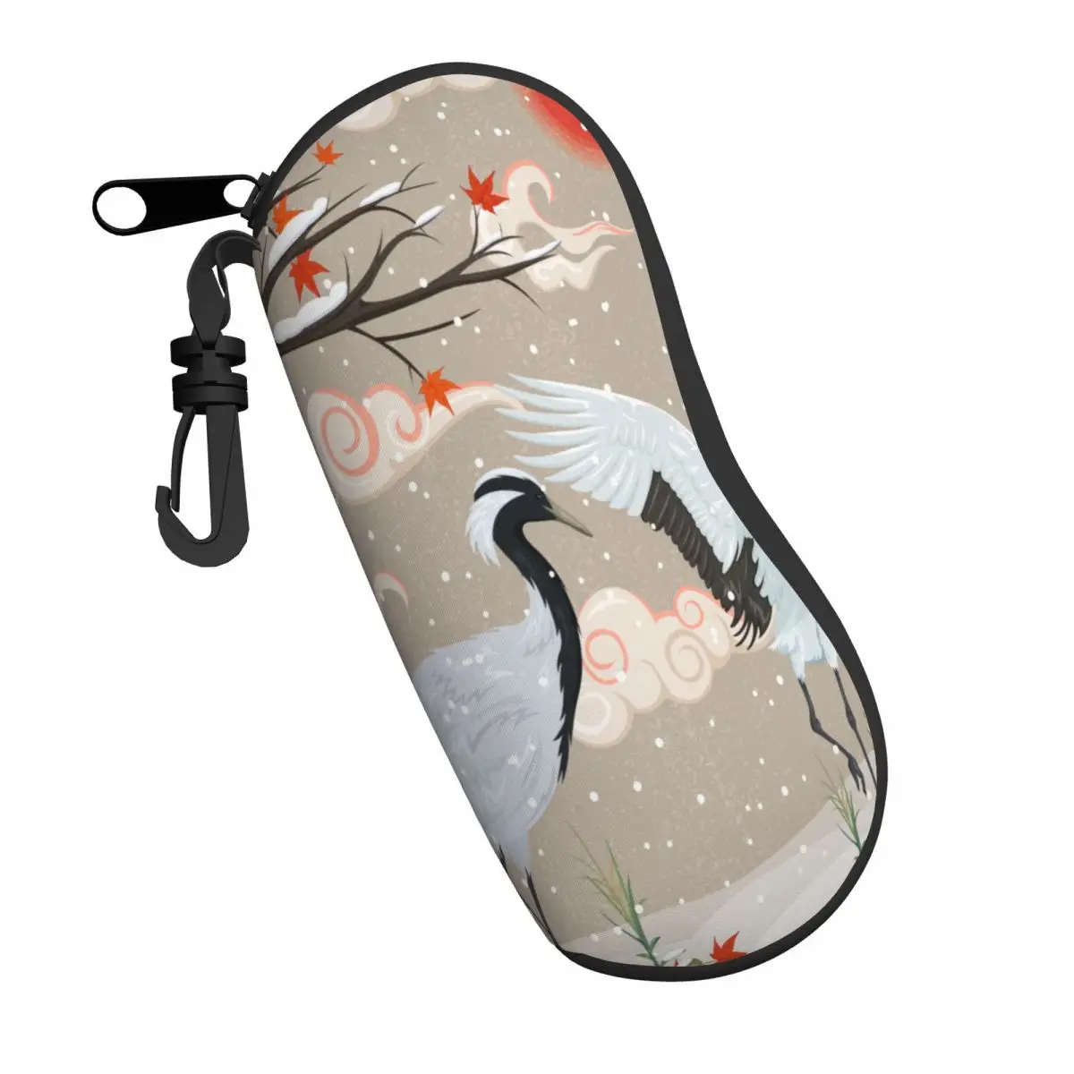 

Glasses Case Soft Glasses Bag Japanese Cranes And Snowfall At Sunset Portable Sunglasses Box Bag Accessories Eyeglasses Case