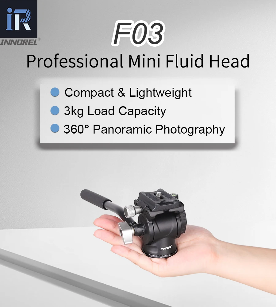 INNOREL F03 Mini-Flüssigkeitsvideokopf, tragbarer Panorama-Hydraulikkopf mit Arca Swiss QR-Plattenlast 3 kg, für DSLR-Kamera-Camcorder – Detail 1
