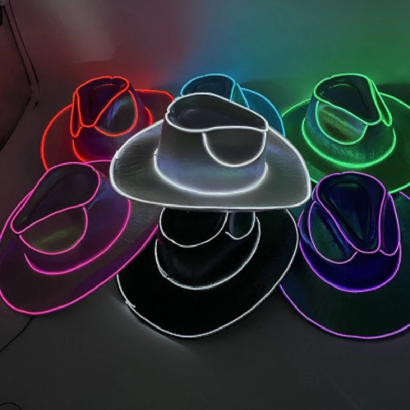 

Cowboy Hat Glowing Light Up Fedora Hat with Shining Light for Bachelorette Party