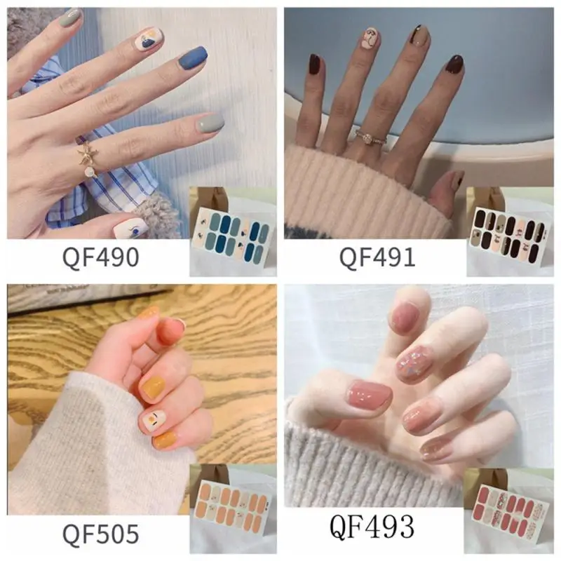Semi Cured Gel Nails Art Stickers Fashion Solid Color Manicure Decal UV LED Lamp Gel Nail Decals Nail Sticker Decoration 3