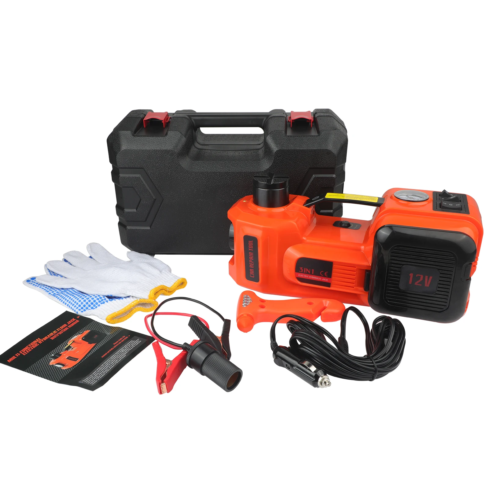 5t Electric Hydraulic Jack Tire Inflator Pump And Led Flashlight 4 In 1 Set With Safe Hammer Change Repair Tool |