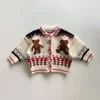 3797C Ins Korean Children Knitted Sweater Autumn Winter Cotton Soft Fashion Bear Knitted Boy's Cardigan Girl Sweater Coat 3