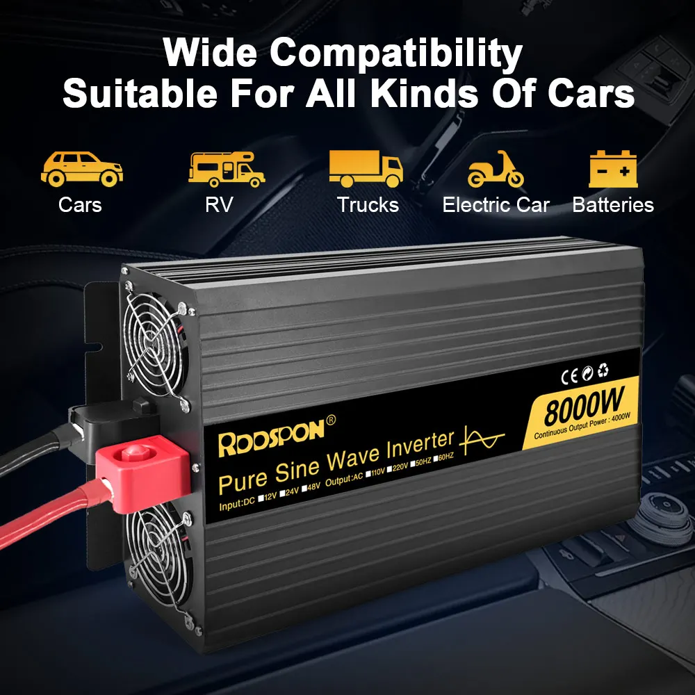 Inverter a Onda Sinusoidale Pura 3000W 4000W 5000W 6000W 7000W 8000W, Convertitore di Tensione Solare da DC 12V/24V a AC 220V, Inverter per Auto - Image 4