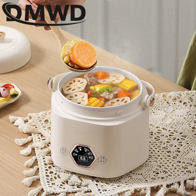 DMWD Electric Slow Cooker Ceramics Water Stew Pot Mini Baby Food Porridge Breakfast Stew Soup Boiler Reservation 1200ml