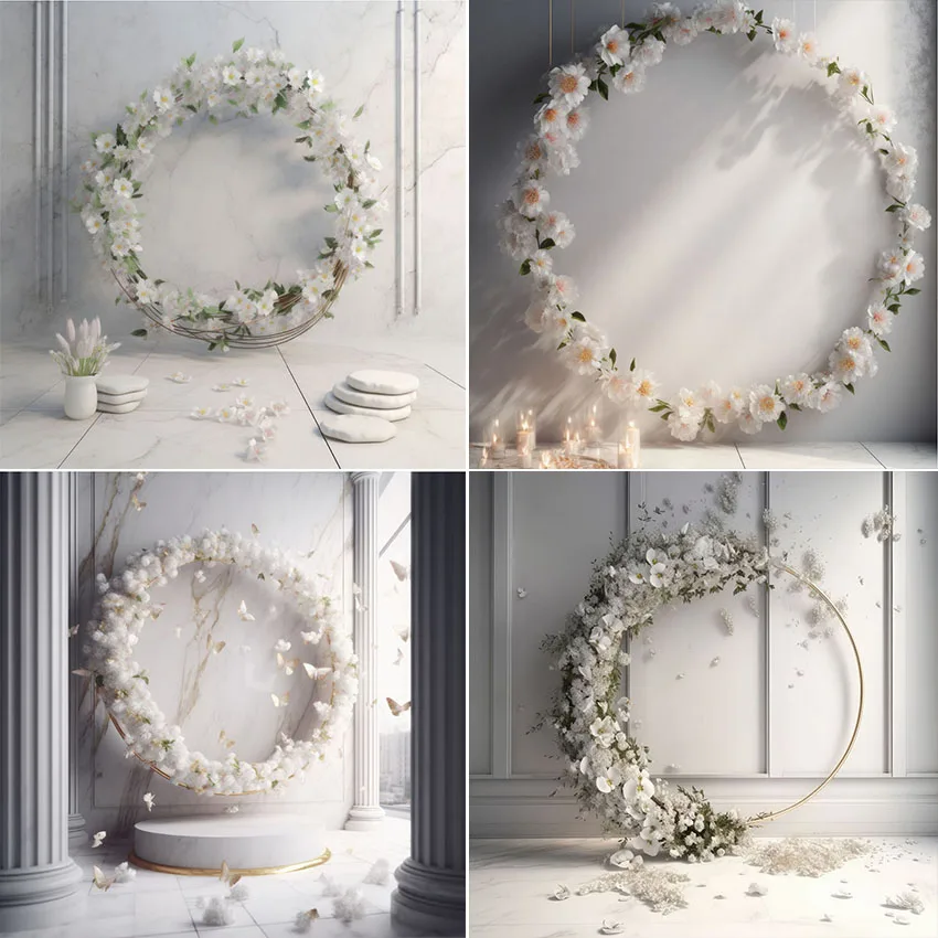 

Mehofond Photography Background White Indoor Floral Rings Adult Birthday Wedding Maternity Portrait Decor Backdrop Photo Studio