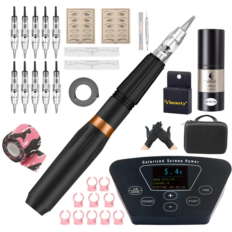 

Digital Tattoo Machine Set Mirror Panel Microblading Rotary Pen Gold Pmu Microblading Permanent Makeup Eyebrow Tattoo Machine