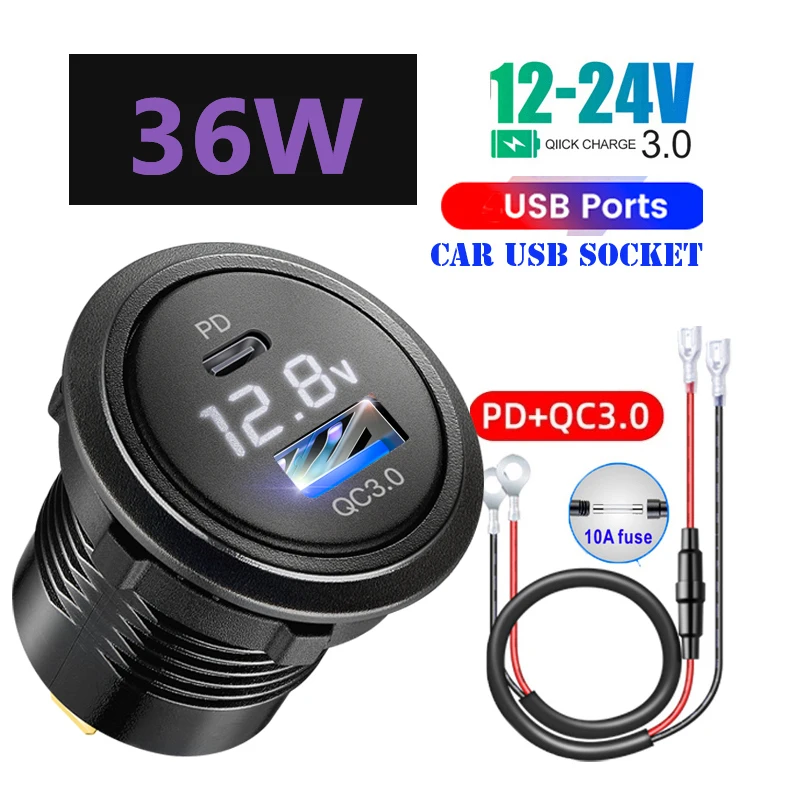 QC 3.0 usb quick charge socket steckdose 12v  Car Socket Charger LED Voltmeter Mobile Phone Quick Charge Power Adapter
