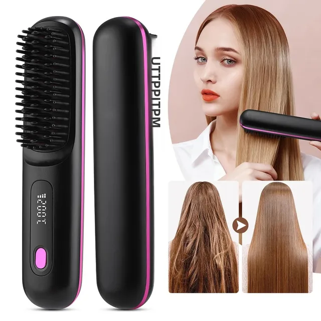 Peigne à cheveux lisses chauffant électrique en céramique, sans fil, Portable, outil de coiffure à ions négatifs, brosse à lisser USB Rechargeable, nouveau 1