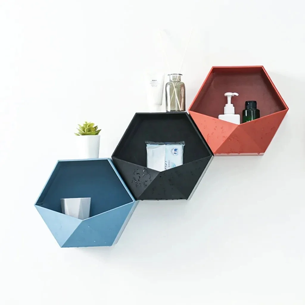 Nordic Style Wooden Decor Wall Mount Hexagonal Frame Books Toys Flower Pot Storage Shelf Holder Figurines Display Crafts Shelves 6