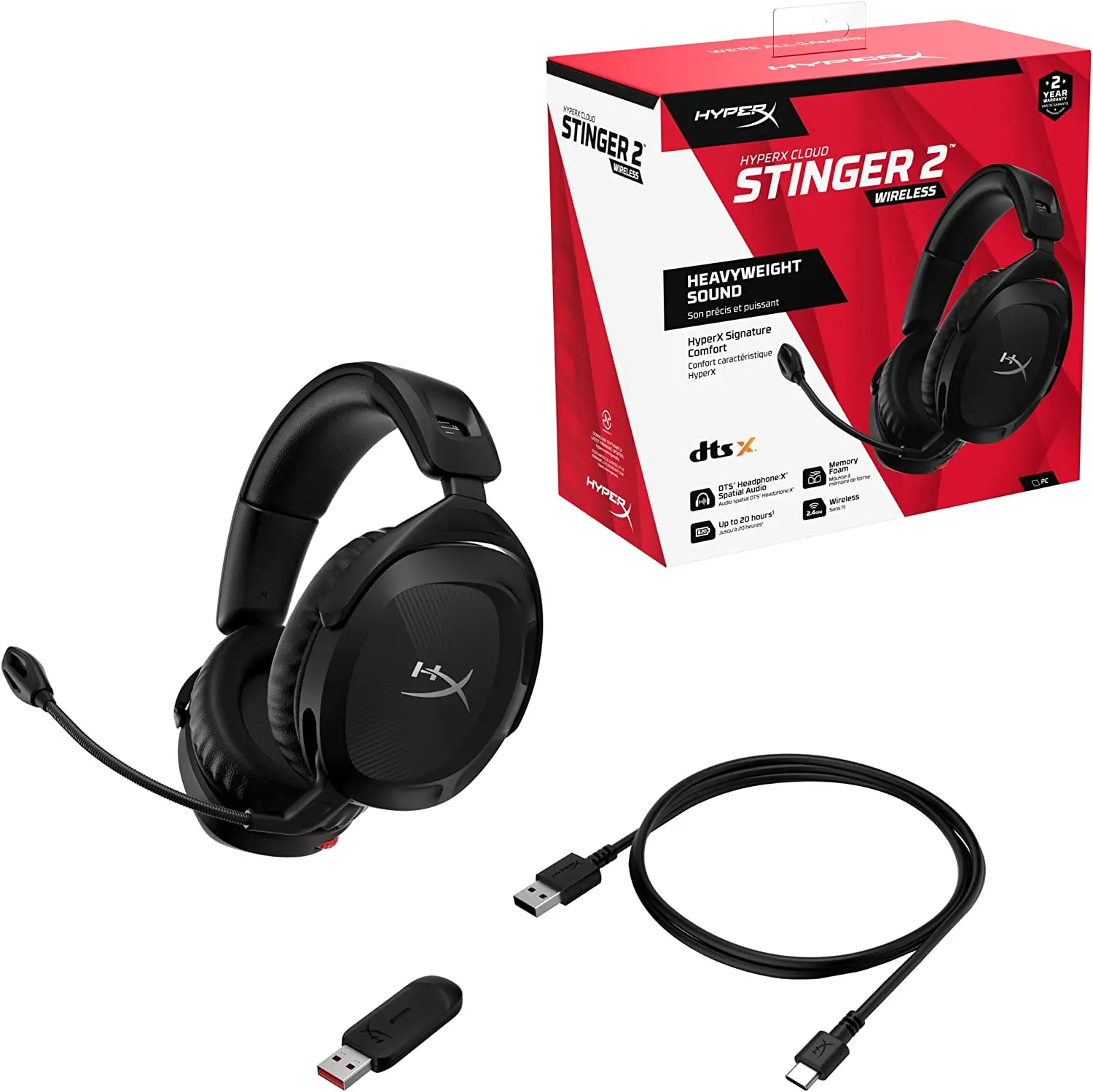 HyperX Cloud Stinger Core – Wireless Lightweight Gaming Headset, DTS  Headphone:X spatial audio, Noise Cancelling Microphone, For PC, Black