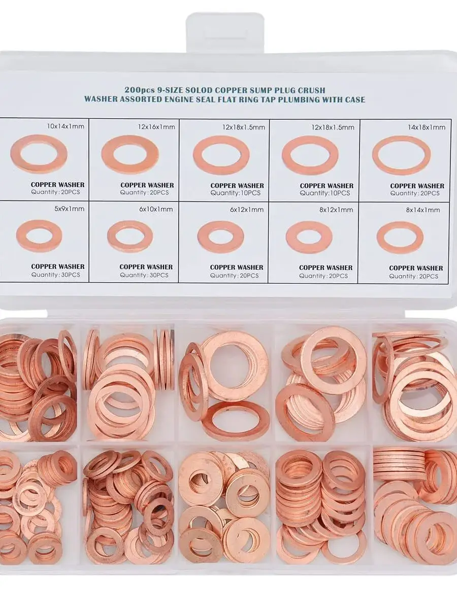 Copper Washer Set Nut and Bolt Flat Ring Seal Assortment Kit M8/M10/M12/M14 for Sump Plugs