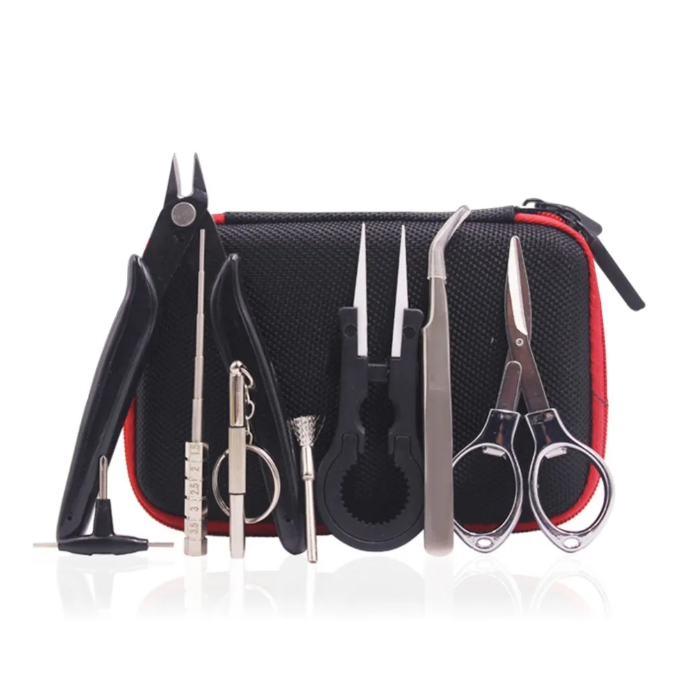 9 in 1 Mini Vape DIY Tool Bag Coil jig Tweezers Pliers Repair Tool Kits Cig Accessories Vape Bag s Tweezers Pliers Vape Bag