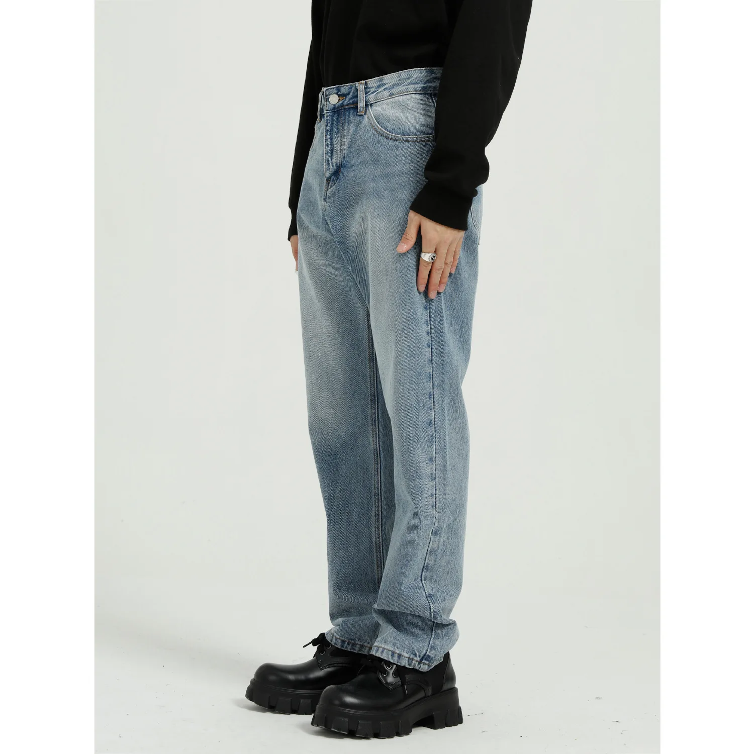 Men's Four Seasons New Products Korean Trend Hong Kong Style Loose Simple Washed Jeans Men Streetwear Men Jeans