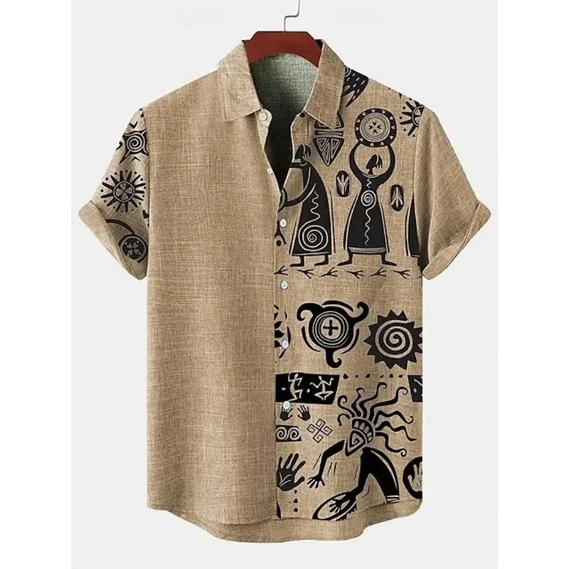 Fashionable and minimalist 3D cotton and linen short sleeved shirt, comfortable hot selling in summer and autumn, African tribal 3