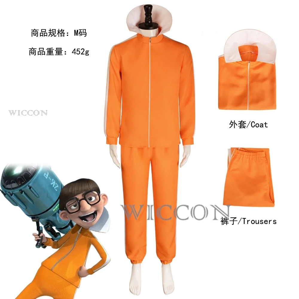 thumbnail image 1 of Disfraz de cosplay de la película Vector, conjunto de pantalón y gafas con chaqueta naranja, peluca con forma de hongo, traje elegante de Halloween, traje de fiesta, 1 of 5