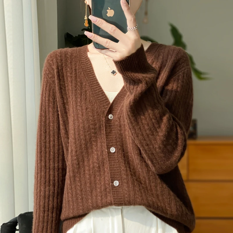 Gilet Femme Cardigan En Laine – Col V, Manches Longues, Boutons, Léger Et élégant Pour Toutes Occasions