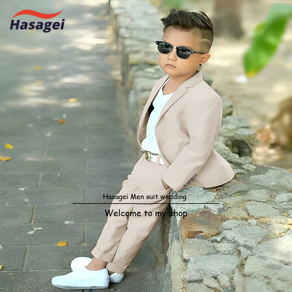 Linen Men's Suit 2 Piece Wedding Kids Tuxedo 2-16 Years Old Customized Blazer Khaki Clothes