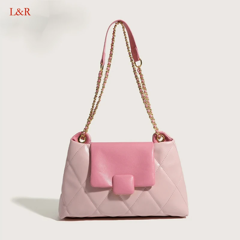 

PU Leather Shoulder For Women Fashion Designer Handbag Ladies Cute Contrast Color Diamond Lattice Chain Flap Bag bags