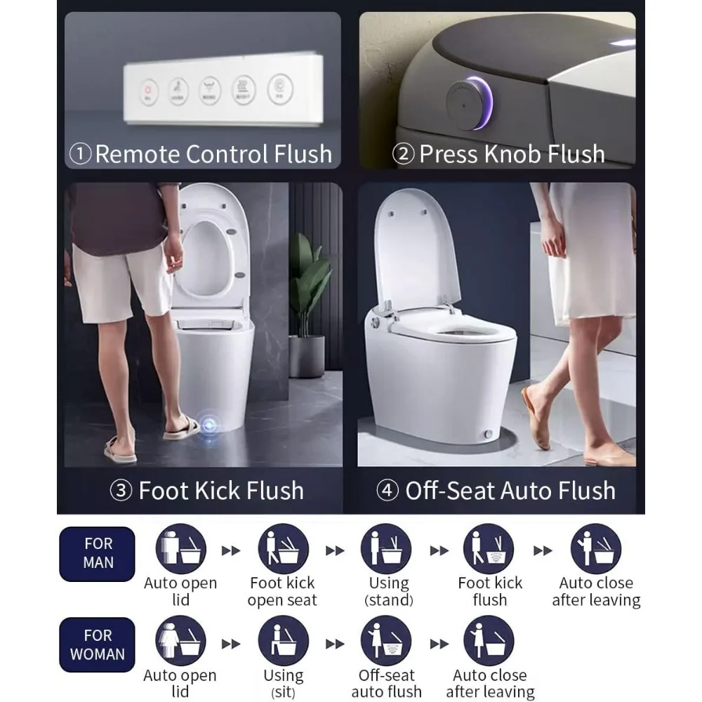 Smart Toilet, Bidet Built in And Auto Open/Close Heated Seat Automatic Flush Bidet Toilet with Night Light, Toilets Smart