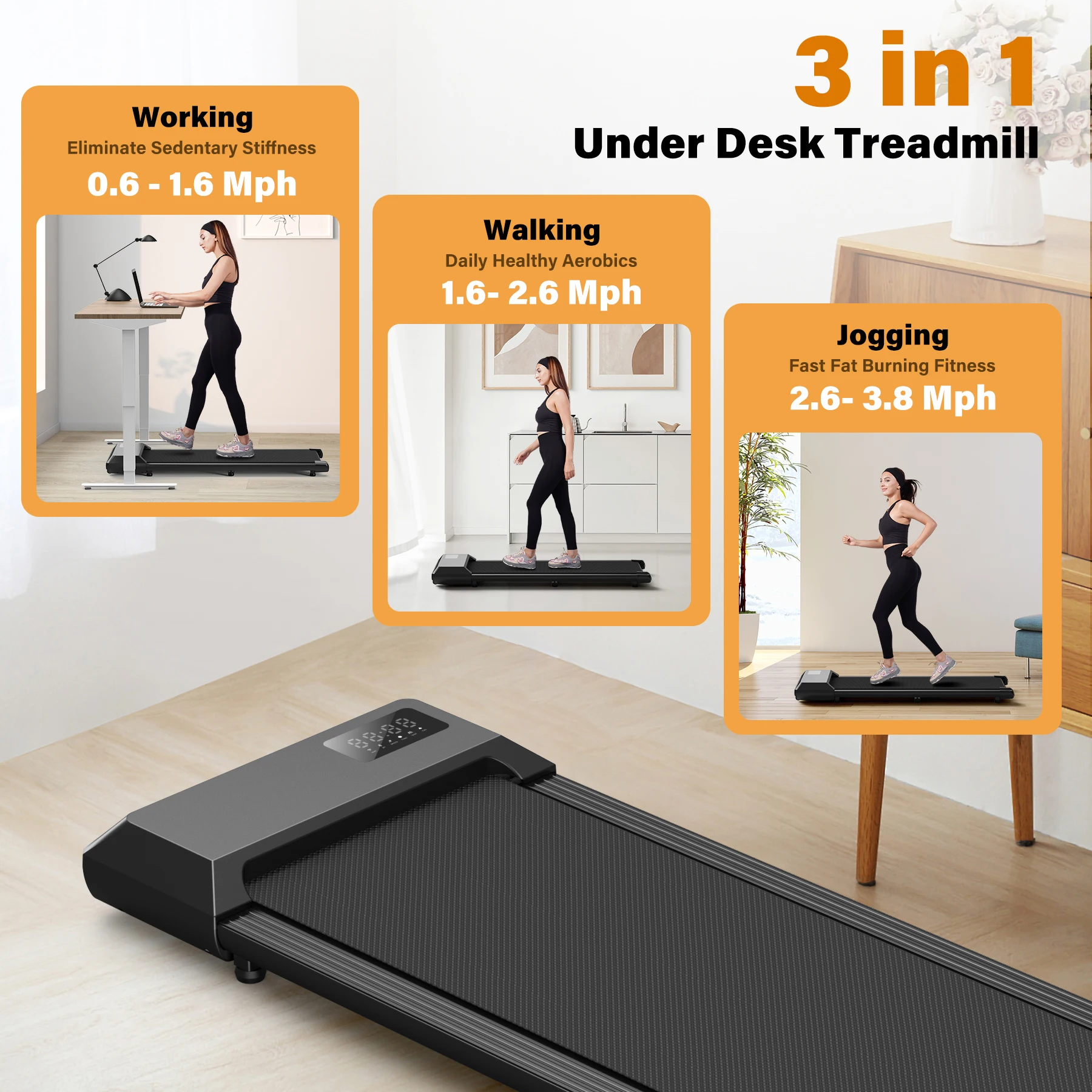 Walking Pad Treadmill - 2.5HP Under Desk Treadmill With Remote, LED Display, 240lb Capacity For Home & Office