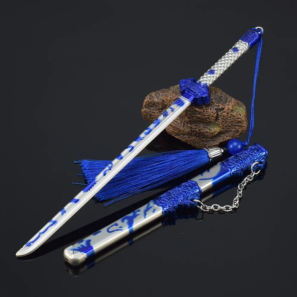 

Старинное традиционное оружие 23 см нож Тан холодное оружие синий и белый фарфоровый стиль металлическая Катана Брелки Подарки Игрушки для мальчиков
