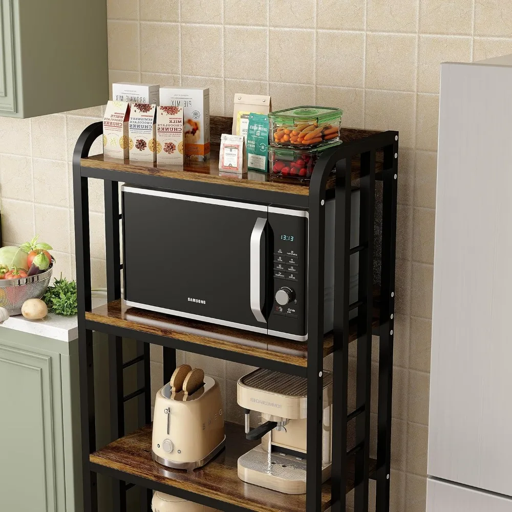 4-Tier Kitchen Baker's Rack with Rolling Wheels, Microwave Oven Cart Stand, Adjustable Utility Shelving Storage Unit - Image 5