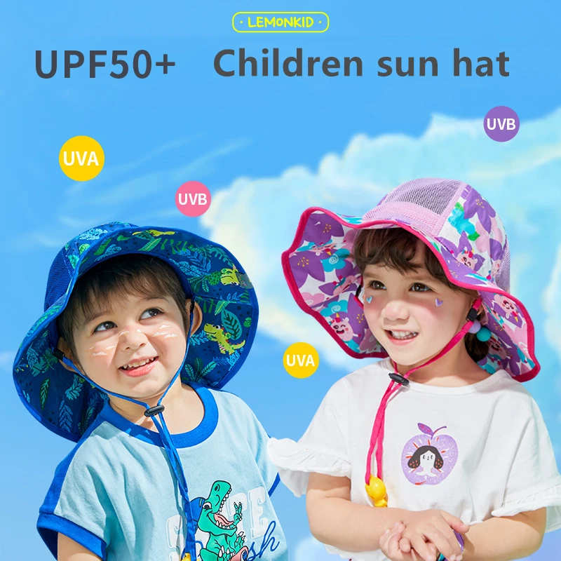 Lemonkid UPF50+ Wide Brim Mesh Kids Sun Hat Toddler Baby Sun Protection Hats Children Breathable Bucket Cap