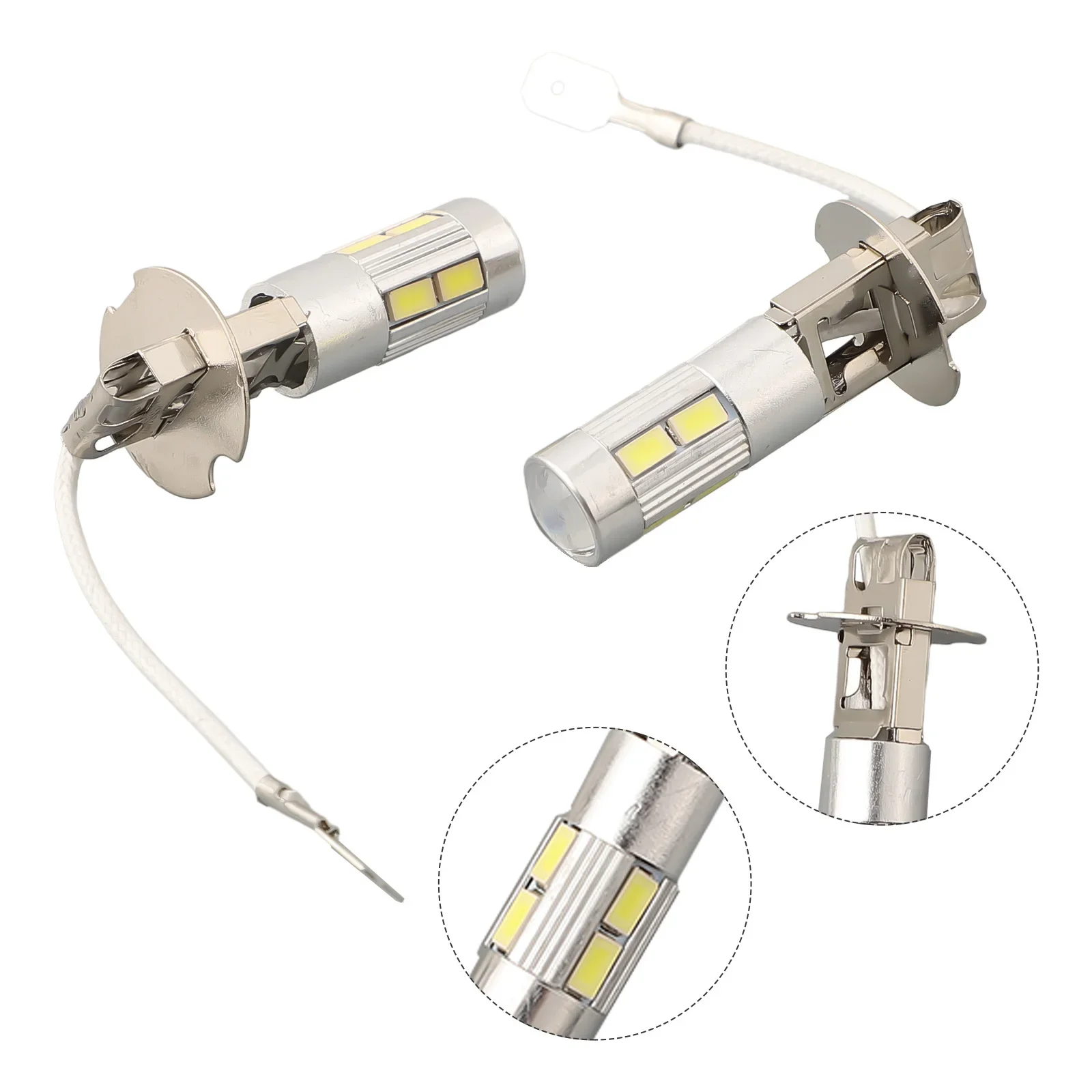 H3 LED 자동차 조명 알루미늄 합금 10SMD 5630 범용 자동 안개등, 흰색 주행 DRL 자동 램프, 12V 플러그 앤 플레이 실버, 2 개