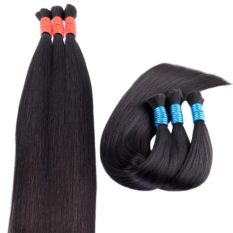Extensiones de cabello No Weft 100% Indian Remy Human Hair Straight Bundles 100g Natural Braiding Hair Extensions