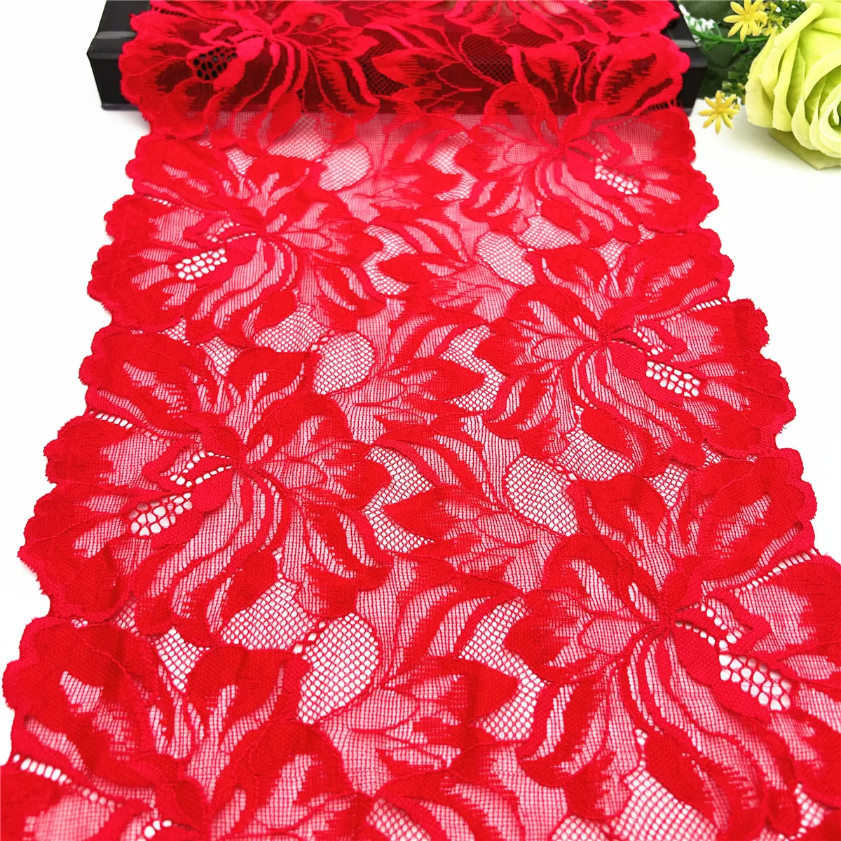 3y/lot Width 23cm Red Elastic Stretch Lace Trim 6