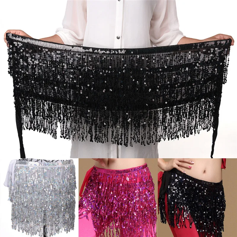 1PC Exquisite Belly Dance Costume Sequin Tassel Fringe Hip Scarf Belt Waist Wrap Skirt