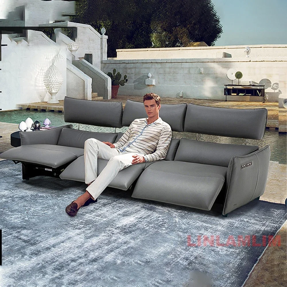 Dual Motor Power Reclining Genuine Leather Sectional Sofa with