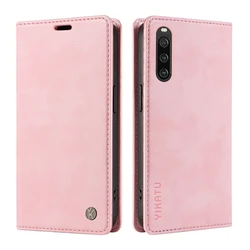 Premium Litchi Stria Leather Magnetic Wallet Flip Case - Xperia 1 III (PK)
