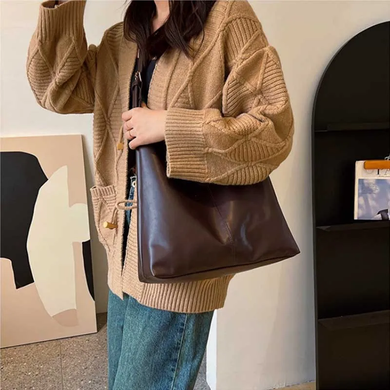 2026 Women's Leather Tote Bag Large Vintage Shoulder Purse Lightweight Work Bag Minimalist Durable Design Purses and Handbags