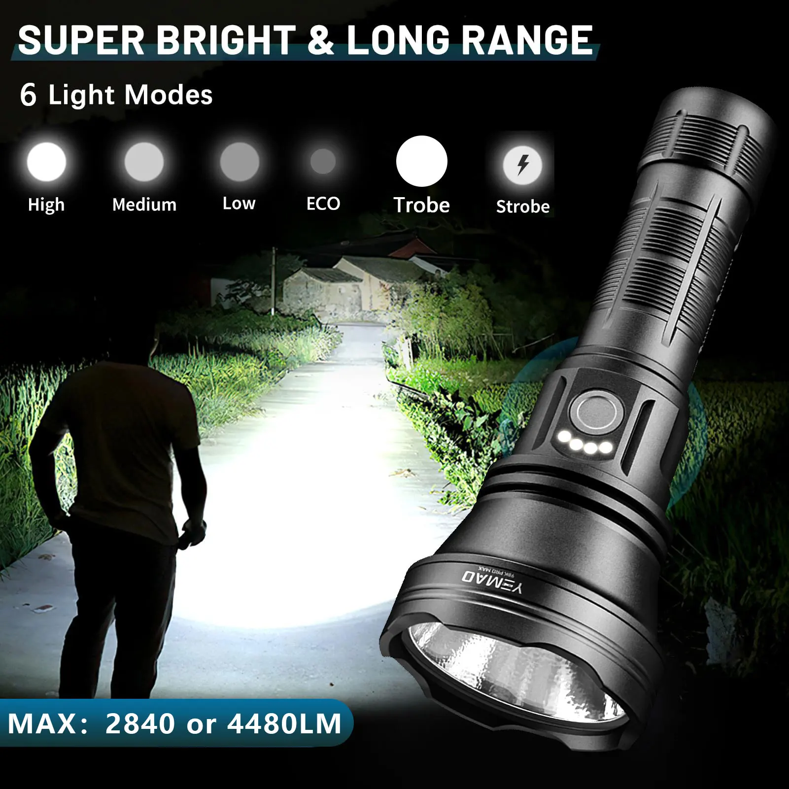 YEMAO 98KPro High Power Flashlight 2800LM Rechargeable 21700