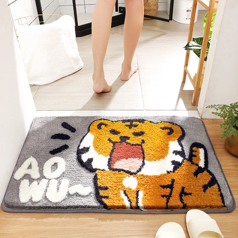 Flocking Bathroom Floor Mat Lovely Indoor Carpet Water-Absorbing Bath Rug Home Entry Creative Door Cushion Cute Bedroom Warm Mat