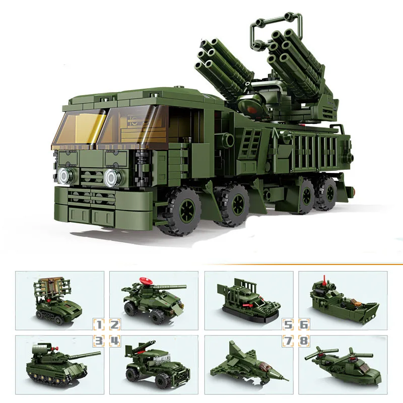 

8 in 1 Russian Pantsir S1 Artillery Vehicle Block DIY Mini T90 Tank J-10 Fighter Building Brick Toy For Boy Kids