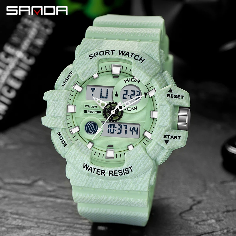 SANDA Dual Display Multi Function Watches Men Outdoor Sports Watch 2023 New Trendy Design Luminous Waterproof Clock Reloj Hombre