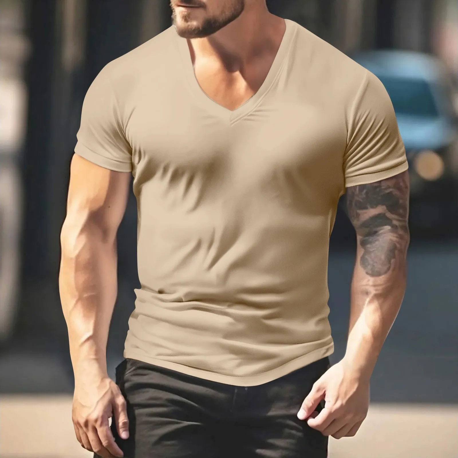 Men'S V-Neck T-Shirt Solid Color Casual T-Shirt Short Sleeve Tops T Shirt Man Tops Summer T Shirt Gym 2025 Camiseta 2 S0029f930219a4bcea55f38a3aa85348ey